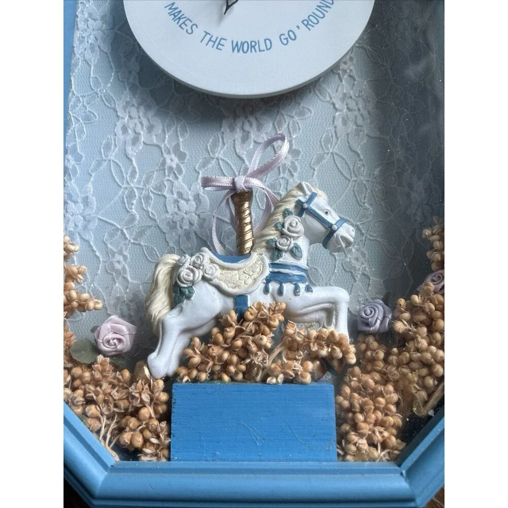 Vintage 90s Carousel Shadowbox Cottagecore Clock Tested